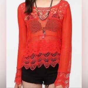 Staring at Stars/Urban Outfitters GORGEOUS Crochet Red Shirt w/bell sleeves W-LG